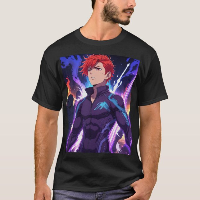 Camiseta poster de Anime Solo - Cabelo Vermelho Fiery, Ação (Frente)