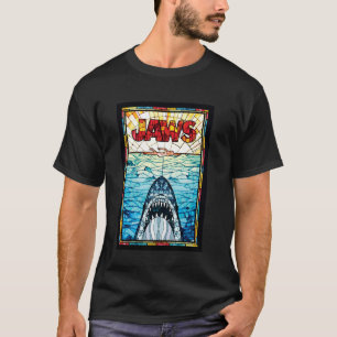Camiseta Pôster de Aniversário de 50 anos de Tubarão Vidro 