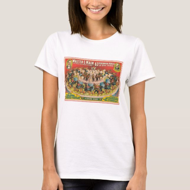 Camiseta Poster De Circo De 63 Cavalos Executantes Num Anel (Frente)