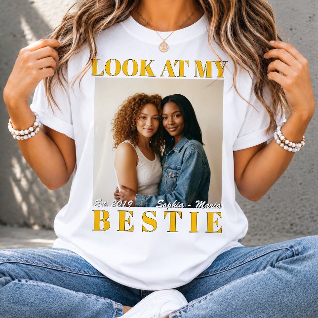 Camiseta Pôster de foto de melhores amigos personalizado, B (Criador carregado)