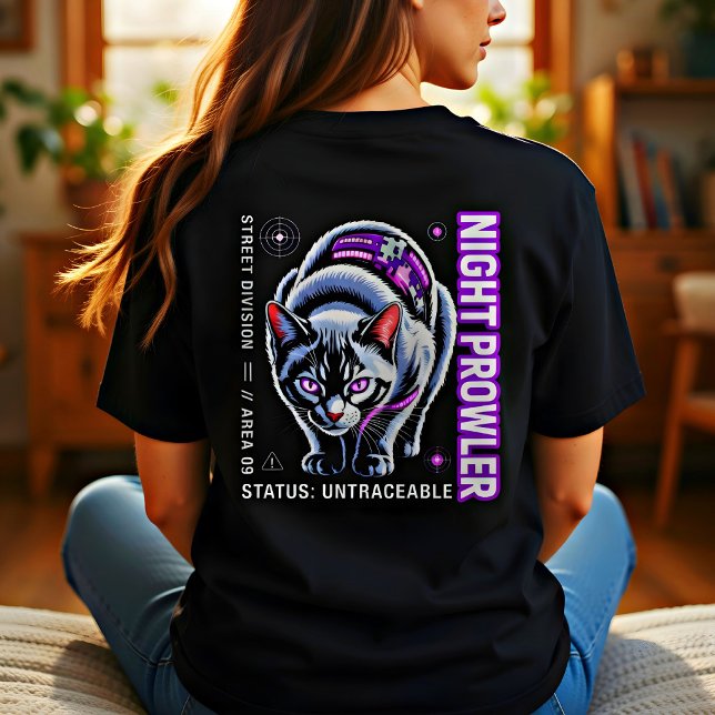 Camiseta Poster de Gato Cyberpunk – Presente Coruja Noturna (Criador carregado)