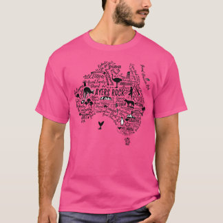 Camiseta Poster de tipografia. Mapa da Austrália. Viagem da