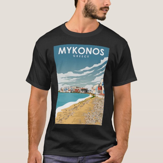 Camiseta Poster de viagens Cênico do Dia da Grécia do Mykon (Frente)