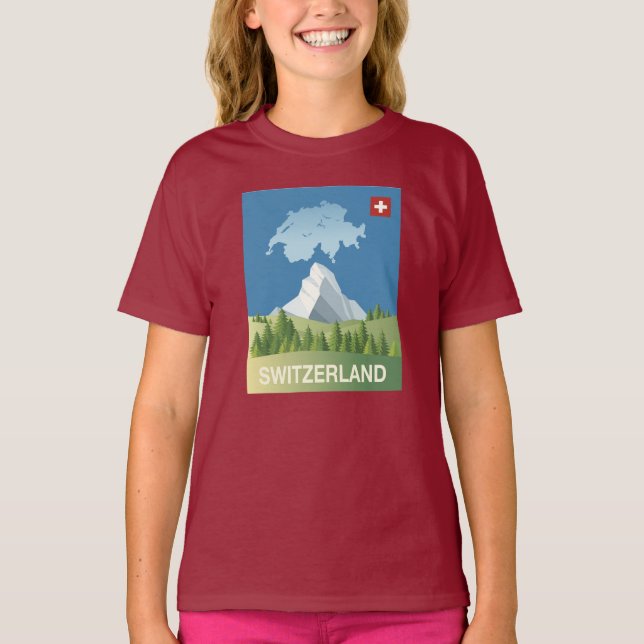 Camiseta Poster de viagens da suiça (Frente)