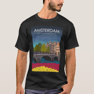 Camiseta Poster de viagens de Amsterdã à Noite