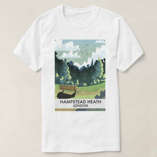 Camiseta Poster de viagens de Hampstead Heath London. (Frente do Design)