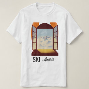 Camiseta Poster de viagens de janela para esqui Áustria.