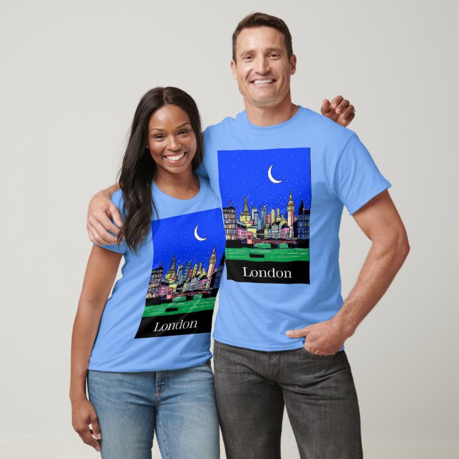 Camiseta Poster de viagens de Londres sob o céu noturno (Unissex)