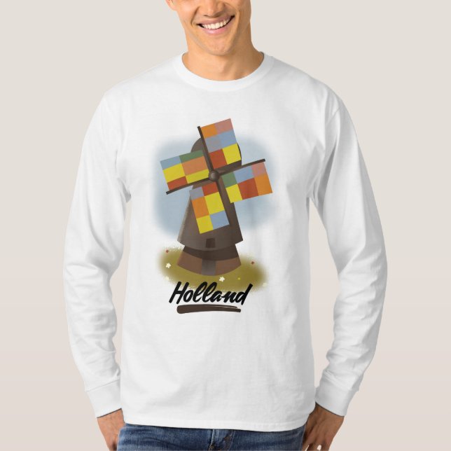Camiseta Poster de viagens de moinho de vento da Holanda (Frente)