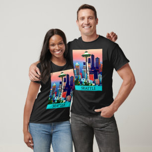Camiseta Poster de viagens de Seattle no céu amanhecer