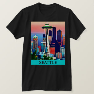 Camiseta Poster de viagens de Seattle no céu amanhecer