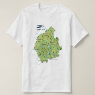 Camiseta poster de viagens do mapa da Inglaterra Cumbria.