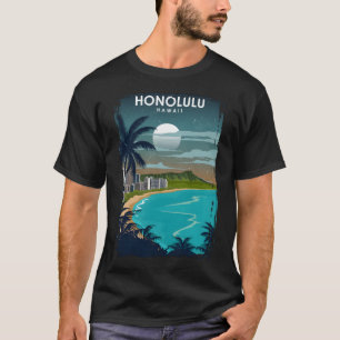 Camiseta Poster de viagens Honolulu Hawaii à Noite