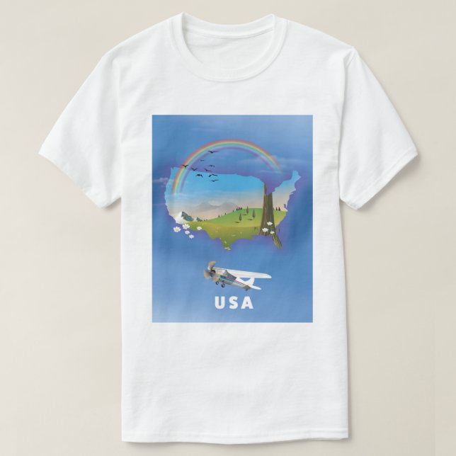 Camiseta POSTER DE VIAGENS Ilustrado EUA (Frente do Design)