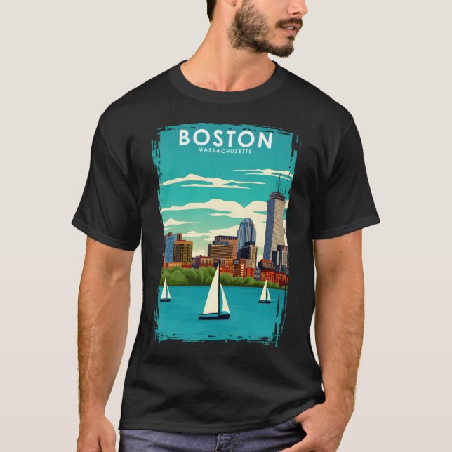 Camiseta Poster de viagens Mínimo de Boston Massachusetts V (Frente)
