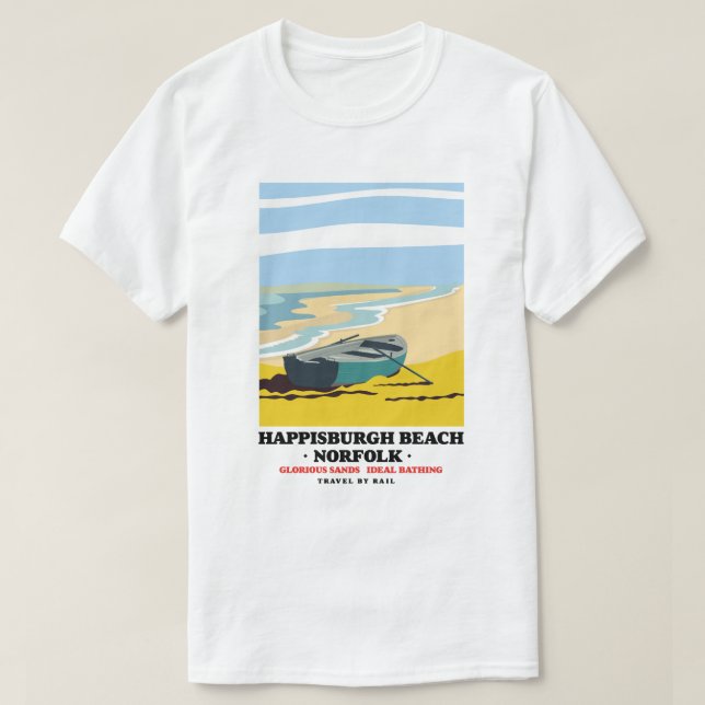 Camiseta Poster de viagens Norfolk da Praia do Happisburgh (Frente do Design)