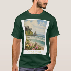 Camiseta Poster de viagens Retroativo Cannon Beach Vintage
