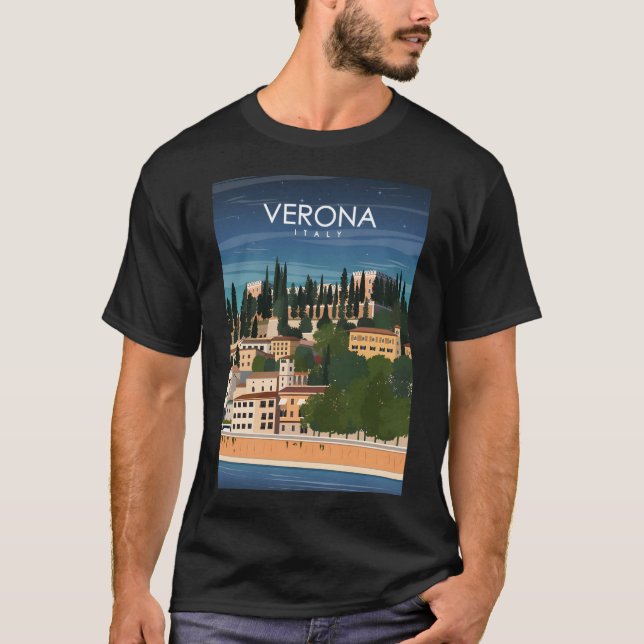 Camiseta Poster de viagens Retroativo Mínimo Verona Itália  (Frente)