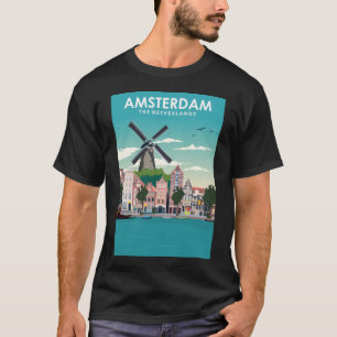 Camiseta Poster de viagens Windmill de Amesterdã Holland