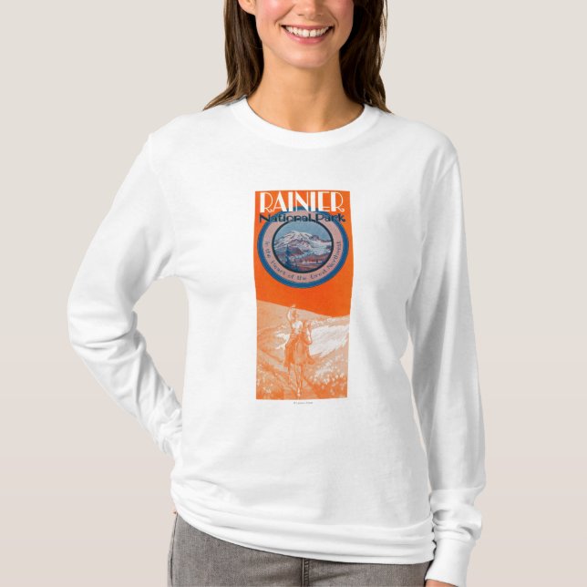 Camiseta Poster do Monte Rainier - equitação (Frente)