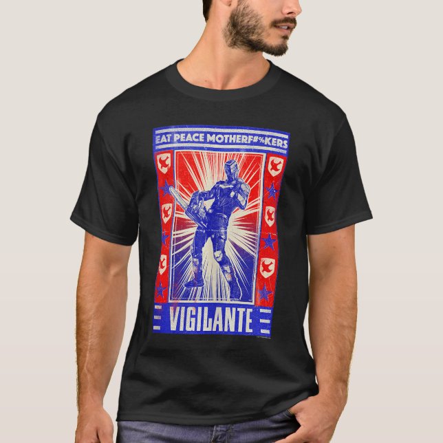 Camiseta Poster do Peacemaker Vigilante Motosserra da DC Co (Frente)