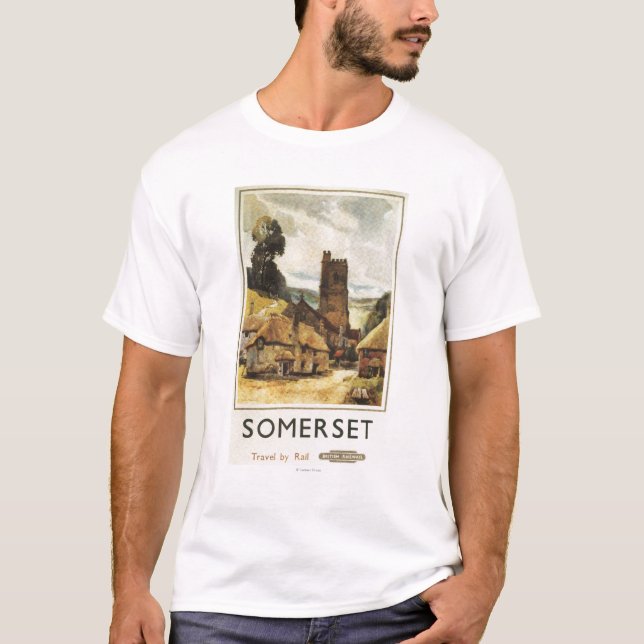 Camiseta Poster Railway britânico da cena histórica da vila (Frente)