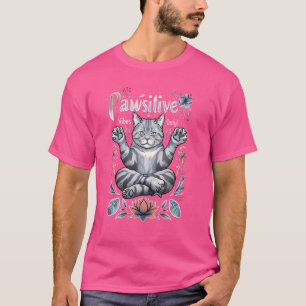 Camiseta Posturas de Yoga Vibrações Pawsitivas Kitten Gato