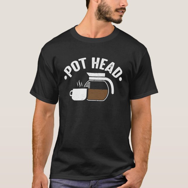 Camiseta Pote Cabeça Criada Viciado em Café Cafeína (Frente)