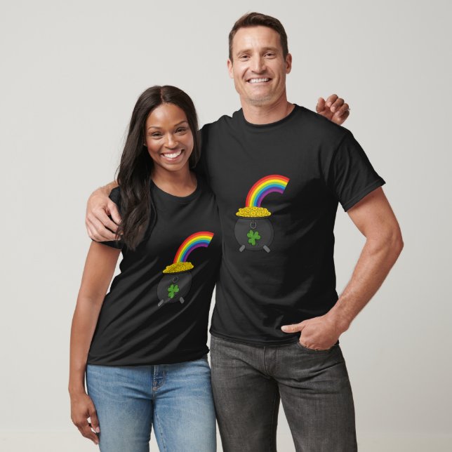 Camiseta Pote de Cartoon Dourado do Arco-Íris (Unissex)