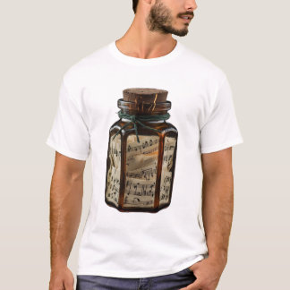 Camiseta Pote de Música Antiga | Notas Musicais em Garrafa 