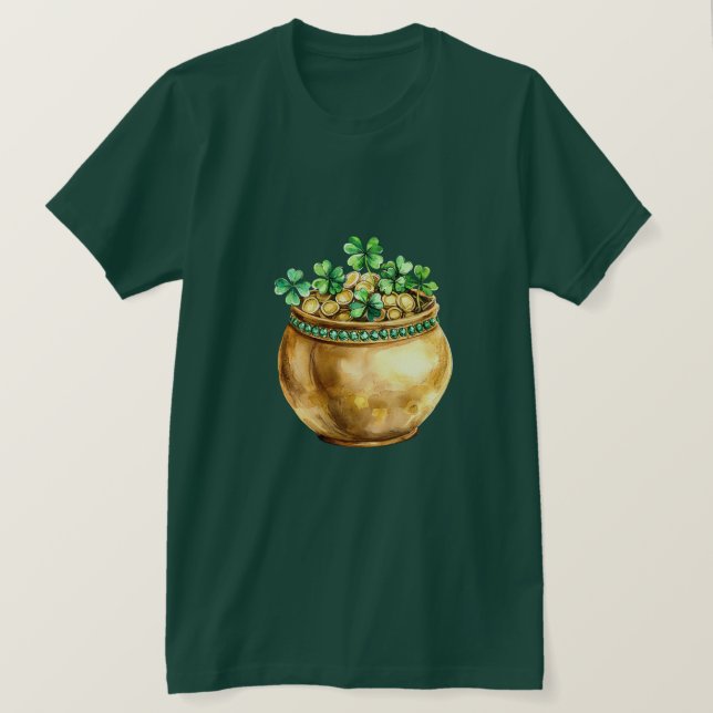 Camiseta Pote de Ouro Trevo de Ouro Verde (Frente do Design)