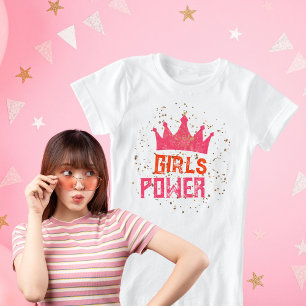 Camiseta Potência das Meninas da Coroa Minúscula, Rosa, Doc