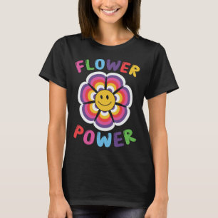 Camiseta Potência de Hippie-Smiley-Face-Flor