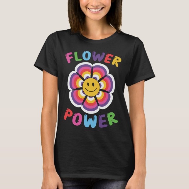 Camiseta Potência de Hippie-Smiley-Face-Flor (Frente)