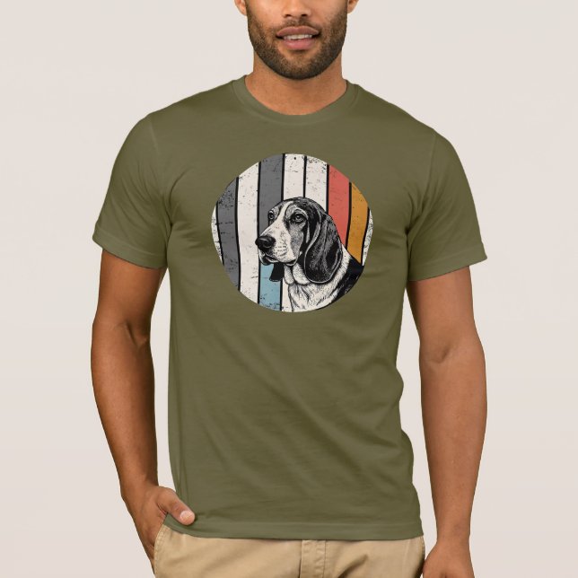 Camiseta Potrait Basset Hound dog Sketch com Stripes Retroa (Frente)