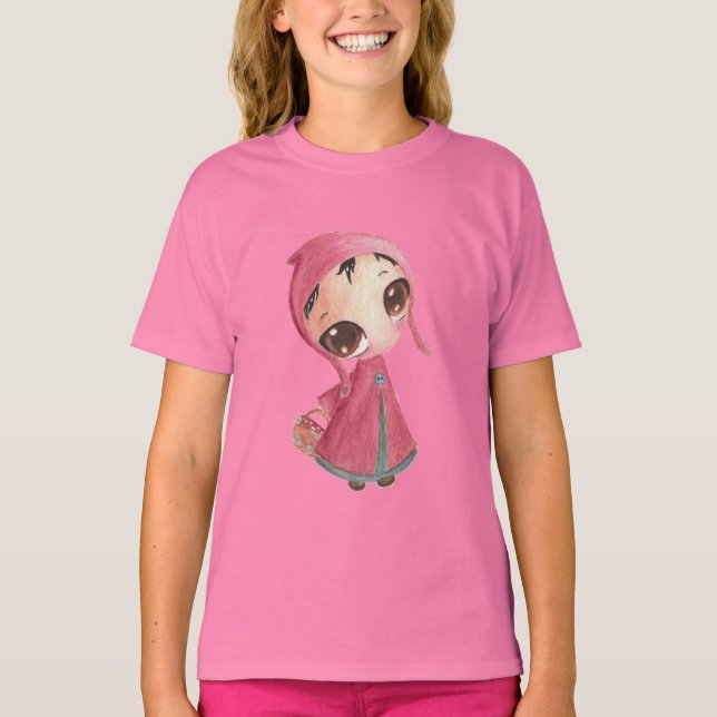 Camiseta Pouca capa de equitação vermelha (Frente)