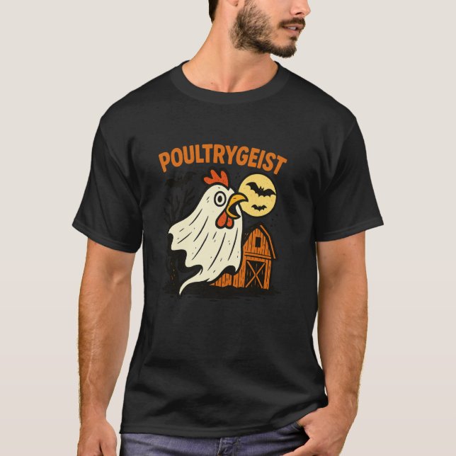 Camiseta Poultrygeist Galinha Divertida Fantasma Piada de H (Frente)