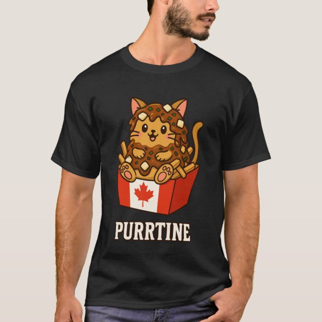 Camiseta Poutine Canadense Bandeira do Canadá Crianças Gato (Frente)