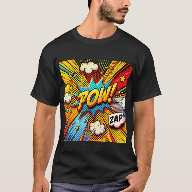 Camiseta POW! ZAP! Palavras de ação em quadrinhos - design  (Frente)