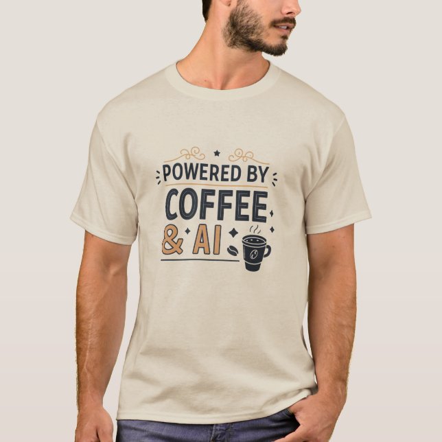 Camiseta Powered by Coffee & AI Retro Tech Vector (Frente)
