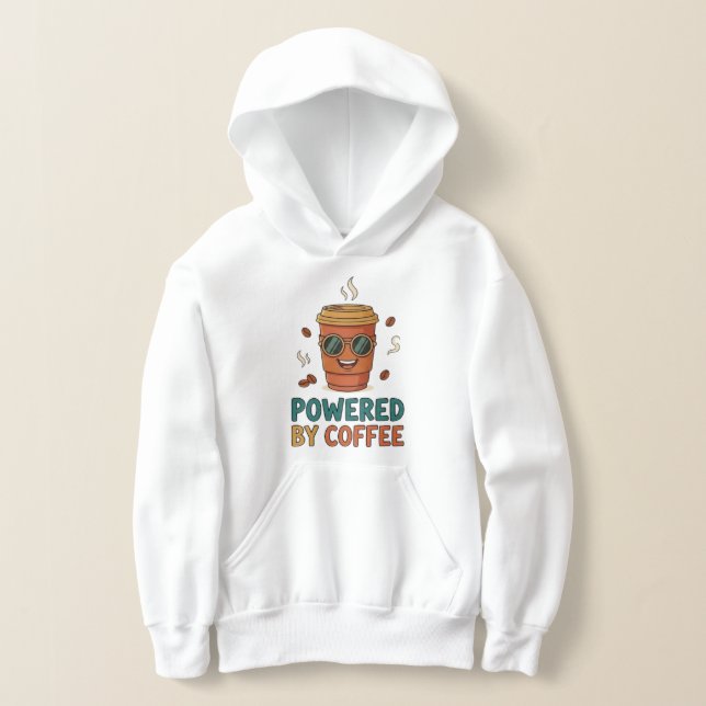 Camiseta Powered by Coffee Cute Cartoon Hoodie (Postura )