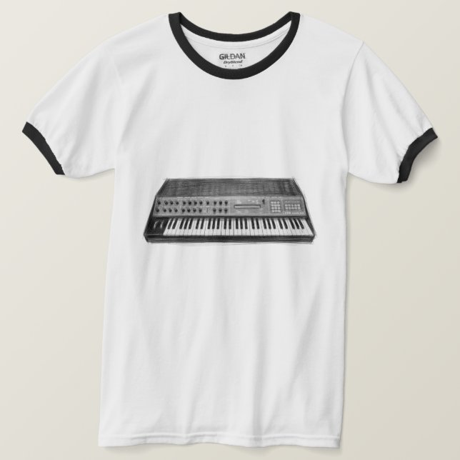 Camiseta Powered by Oscillators – Vintage Wavetable Synth  (Frente do Design)