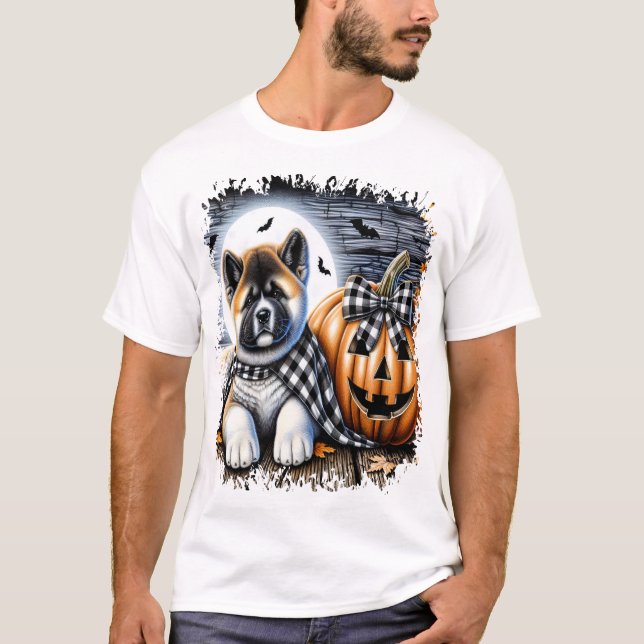 Camiseta Praça de Halloween do Cão Akita (Frente)