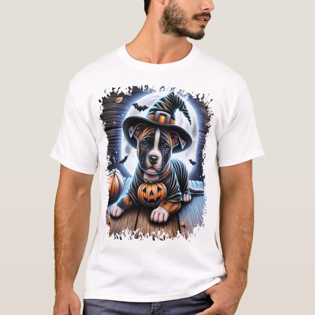 Camiseta Praça do Staffy Dog no Halloween (Frente)