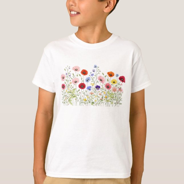 Camiseta Prado de flores silvestres com flores em aquarela  (Frente)
