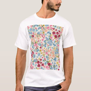 Camiseta Prado de Verão, padrão florescente de plantas.