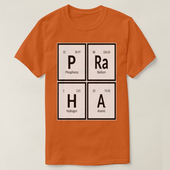 Camiseta Praha Cidade Mesa Periódica de Elementos (Frente do Design)