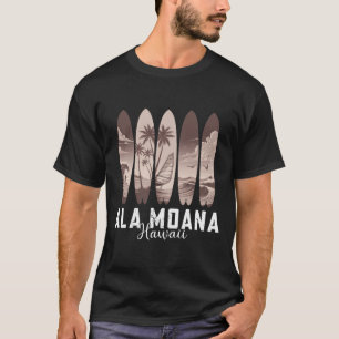 Camiseta Praia Ala Moana Havaí Prancha de Surf Homens Mulhe