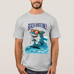Camiseta Praia apenas - Tubarão Legal com óculos de sol