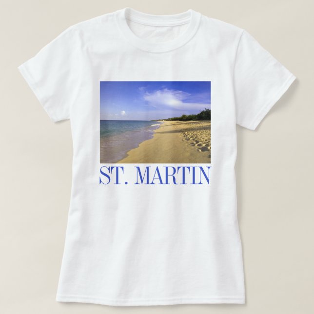 Camiseta Praia Baie Longue Long Bay, St. Martin (Frente do Design)